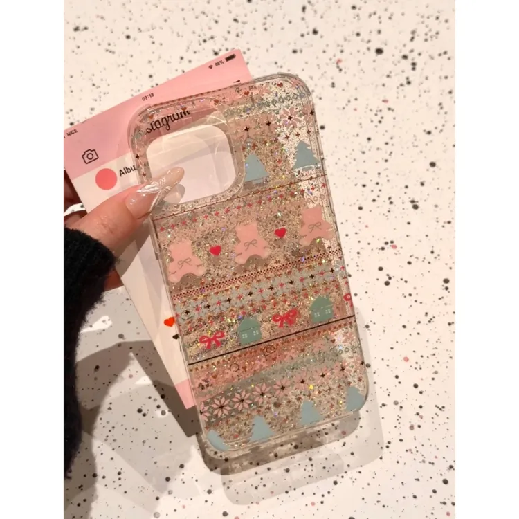 奥菲顿费尔岛爱心小熊适用iPhone16/15pro滴胶手机壳苹果闪粉12套