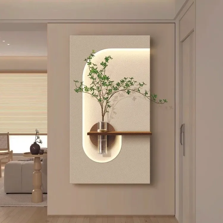 玄关装饰画玄关画简约水培绿植奶油风客厅立体挂画极简新款高级感