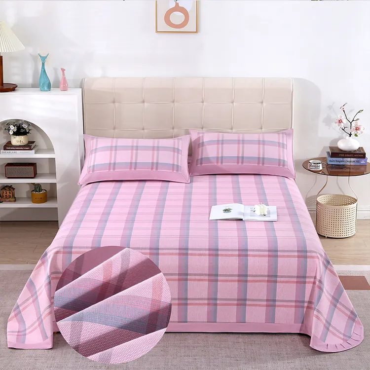 纯棉老粗布大包边凉席三件套夏季加厚加密厚棉麻床单空调席大包边