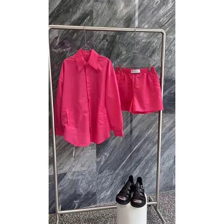 网红炸街休闲套装玫红色辣妹运动防晒衣短裤两件套年初秋新款