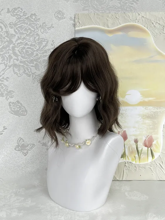 【生巧啵啵】冷茶棕空气刘海可爱蛋卷短发自然显白韩系全头套假发