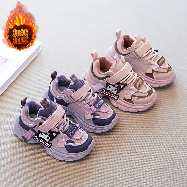 ABC库洛米女童鞋棉鞋冬季2025新款儿童加绒运动鞋女孩二棉老爹鞋