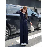 【现货】秋季新款显瘦高腰直筒宽松长袖上衣+裤子套装-2539