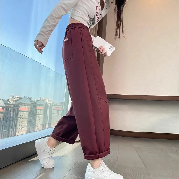 安可拉红哈伦裤女2025秋季新款高腰宽松运动九分休闲慢跑气球裤子