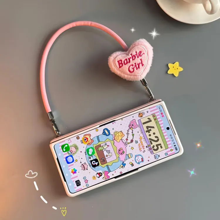 适用华为MateX6镜头支架手机壳内置磁吸粉色毛绒手提x6边框保护壳