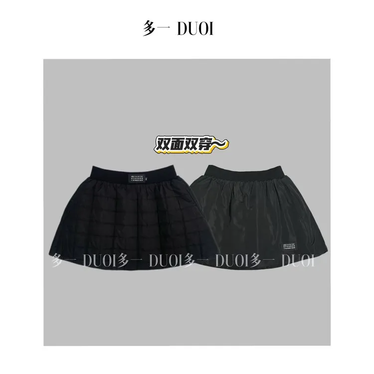 多一“方格短裙”2025冬季压线方格A字双面穿松紧腰贴标短裙