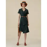 【尚雅】D63 绅士淑女伊甸园绿修身短袖连衣裙5D2L92007