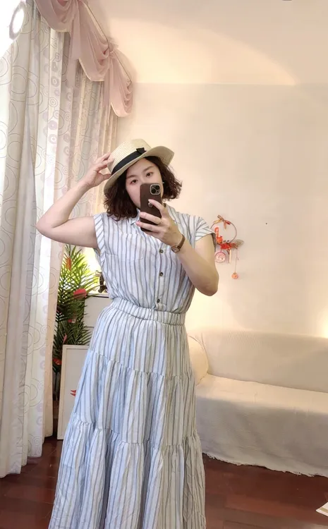 复古假两件条纹衬衫裙女2025夏季新款超好看参加婚礼气质连衣裙