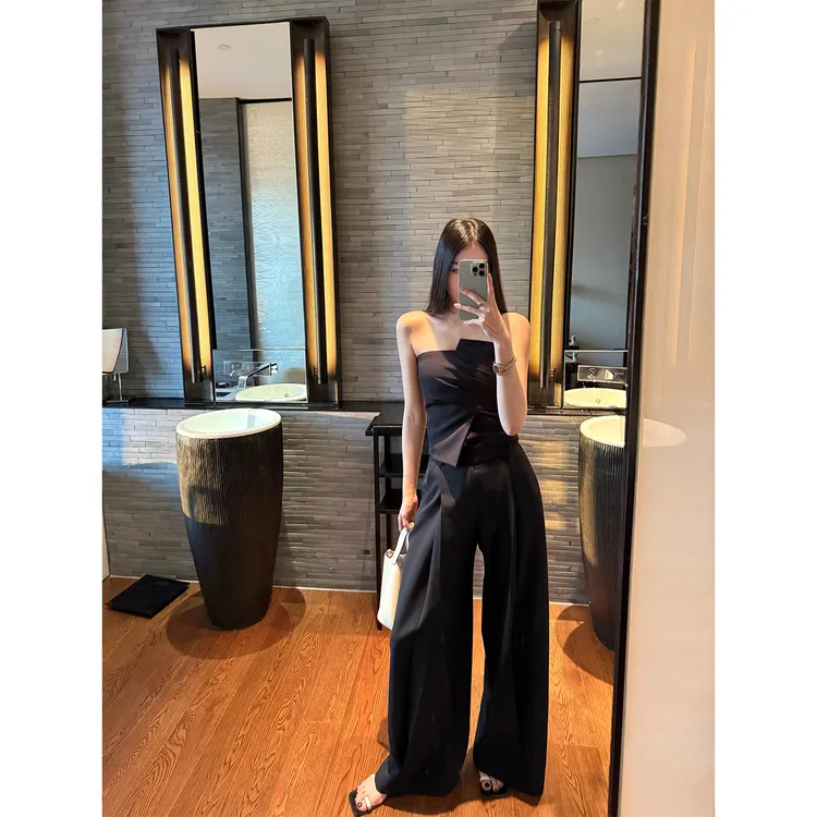 周淼ZHOUMIAO含垫肩气质西装外套不对称压褶抹胸套装女ZM25G8575Z