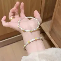 足银手镯桂花纯银手镯女999.9古法描金实心开口银镯子情人节礼物