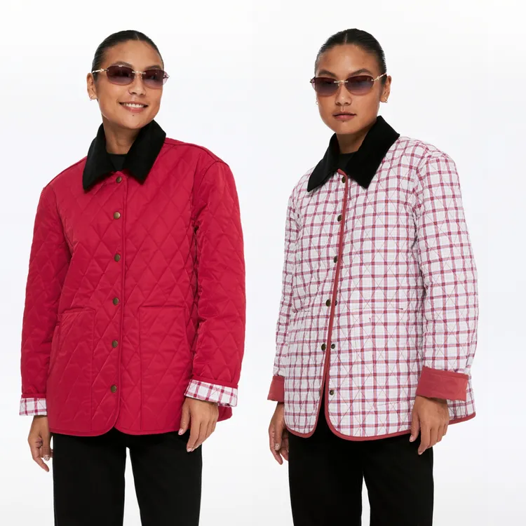 Oneup菱形格子双面穿棉服女款休闲保暖秋冬设计小众衣服出游服