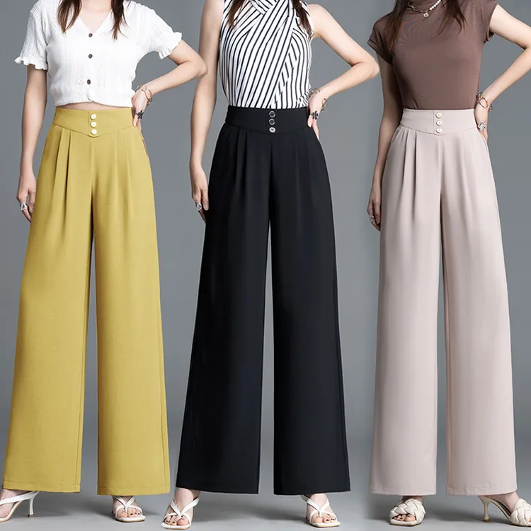 冰丝大码窄版阔腿裤女薄夏季新款垂感高档女裤高腰百搭米色裤子