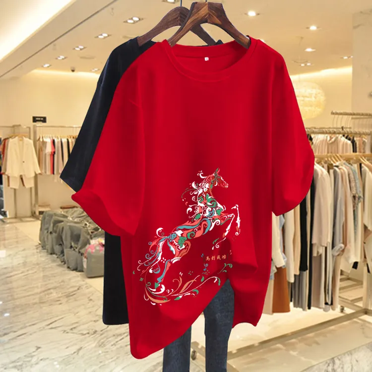 纯棉短袖t恤马年衣服女2026新款爆款红色本命年上衣洋气时髦体恤
