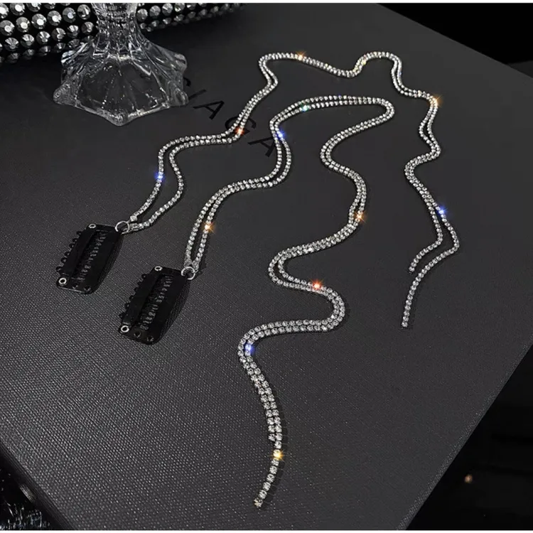 闪钻链条发夹女夏水钻流苏编发链网红高级感顶夹发卡脏辫发绳头饰