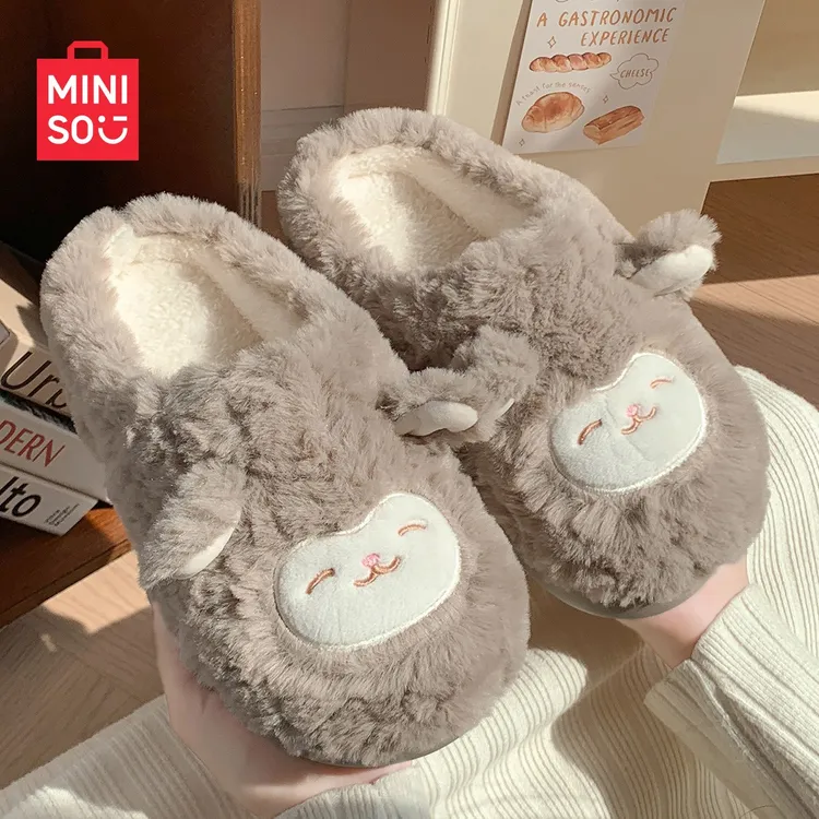 MINISO/名创优品羊咩咩加绒毛毛拖鞋棉拖鞋女款秋冬通勤居家女鞋