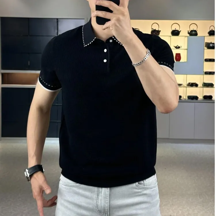 2025夏季新款男士高品质轻奢冰麻气质翻领商务针织时尚POLO衫短袖