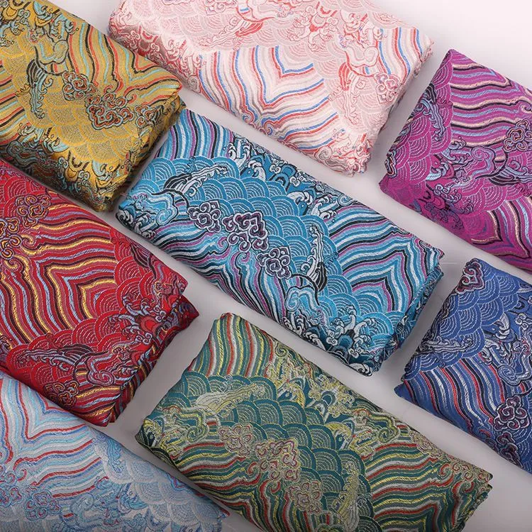 织锦缎海浪纹提花布旗袍连衣裙服装,包包,发夹面料