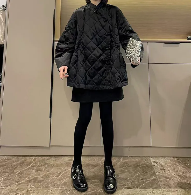 米可/MK-3087LJ【斜襟醋酸缎面菱格蝴蝶结棉服】时尚冬季新款棉服