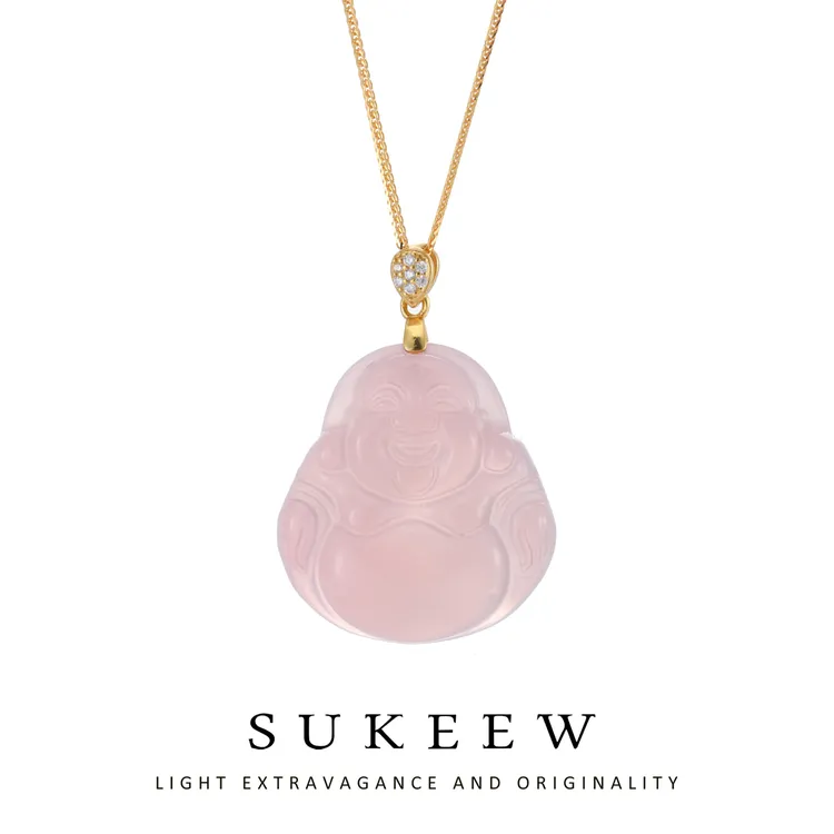 SUKEEW/酥可 链子925银 优雅粉雕佛公气质国风项链225006
