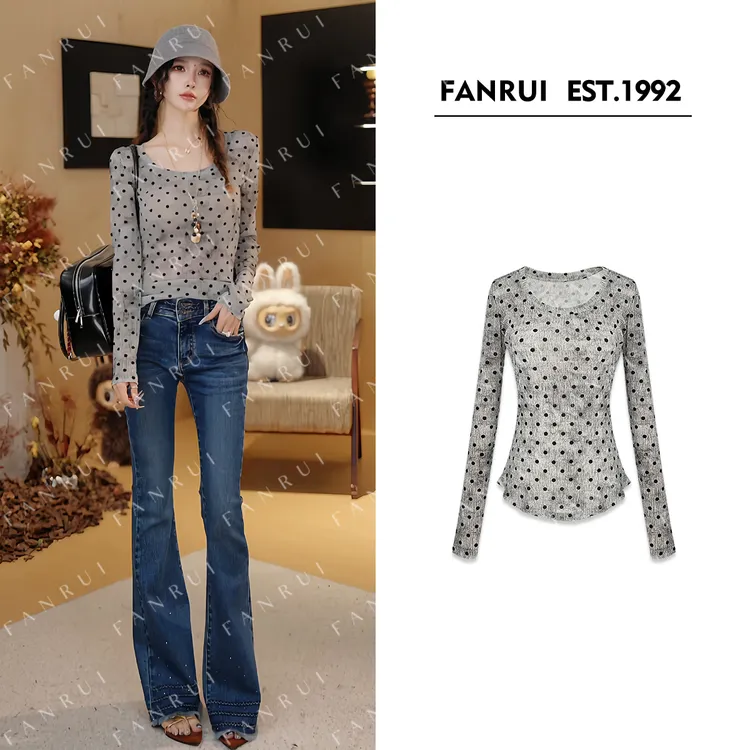 抖音双11泛芮「贝贝biuu」时髦波点时尚百搭修身显瘦上衣内搭B18431