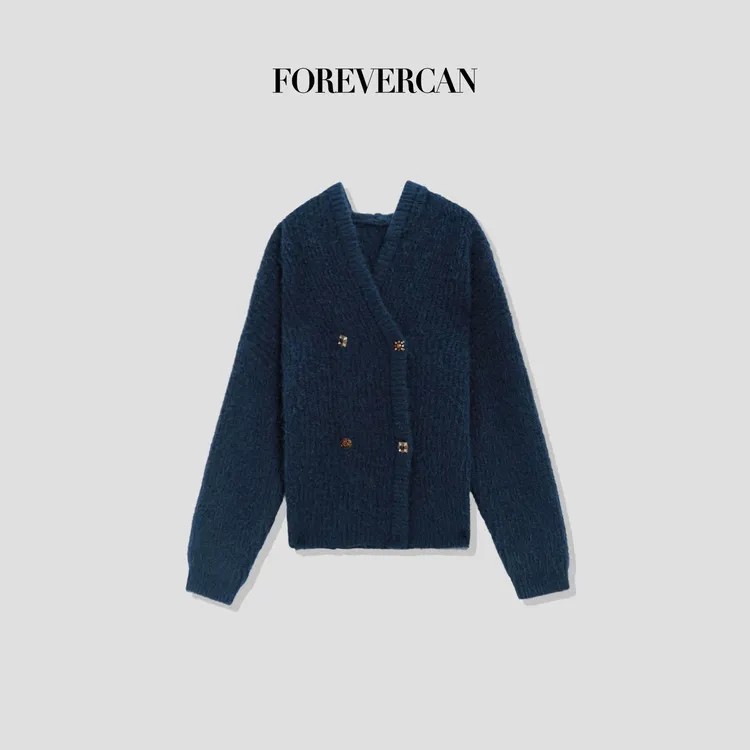 FOREVERCAN“波尔图”客定重工金属扣双排扣连帽针织毛衣外套MY4306