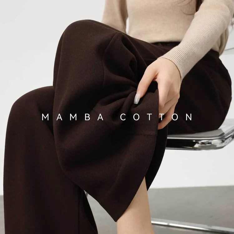 美拉德羊毛裤女秋冬高腰显瘦直筒裤棕色加绒加厚西装休闲阔腿裤女