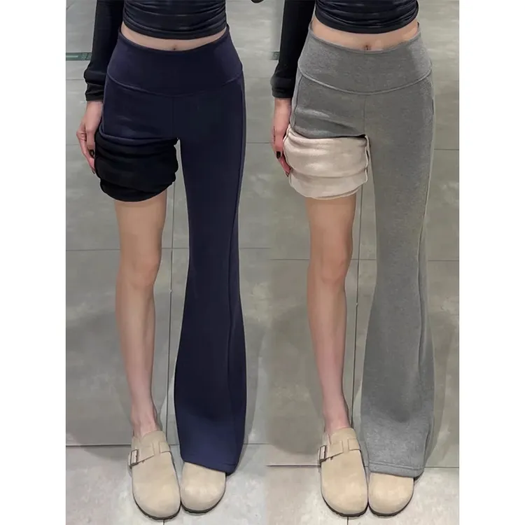 辣妹低腰微喇叭裤女秋冬2025新款显瘦垂感小个子加绒运动休闲长裤