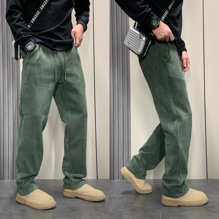 秋冬2025新款加绒加厚休闲裤男士潮牌痞帅宽松直筒阔腿裤运动卫裤