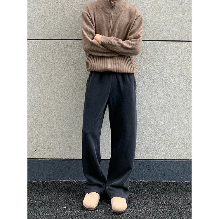 美式复古水洗弯刀卫裤男女春秋垂感阔腿裤子宽松慵懒直筒宽松长裤