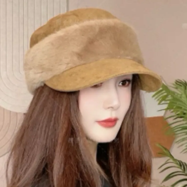 新款2025高品质复古百搭麂皮马术帽韩保暖御寒显脸小贵气鸭舌帽