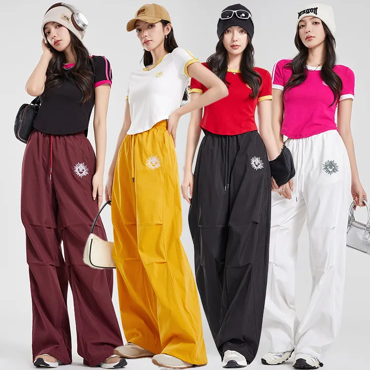 美式短款撞色圆领T恤街舞潮牌伞兵运动裤休闲套装YM