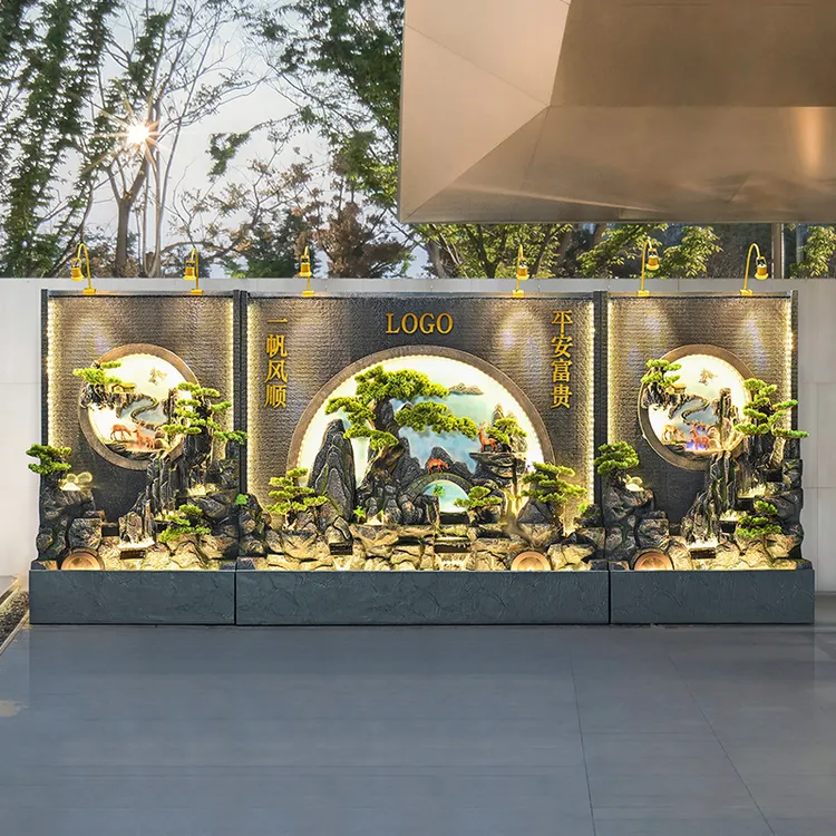 水幕墙流水摆件户外庭院假山喷泉鱼缸酒店屏风装饰景观办公室景观
