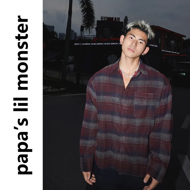 Papaslilmonster【格纹潮范】美式复古休闲两面穿格子长袖衬衫男