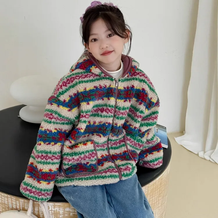 女童加绒加厚毛毛衣秋冬款2025新款儿童摇粒绒上衣冬季中大童外套