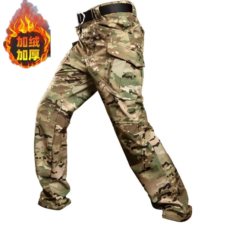 ix9户外软壳冲锋裤男冬季加绒加厚防风防水迷彩抓绒保暖登山运动