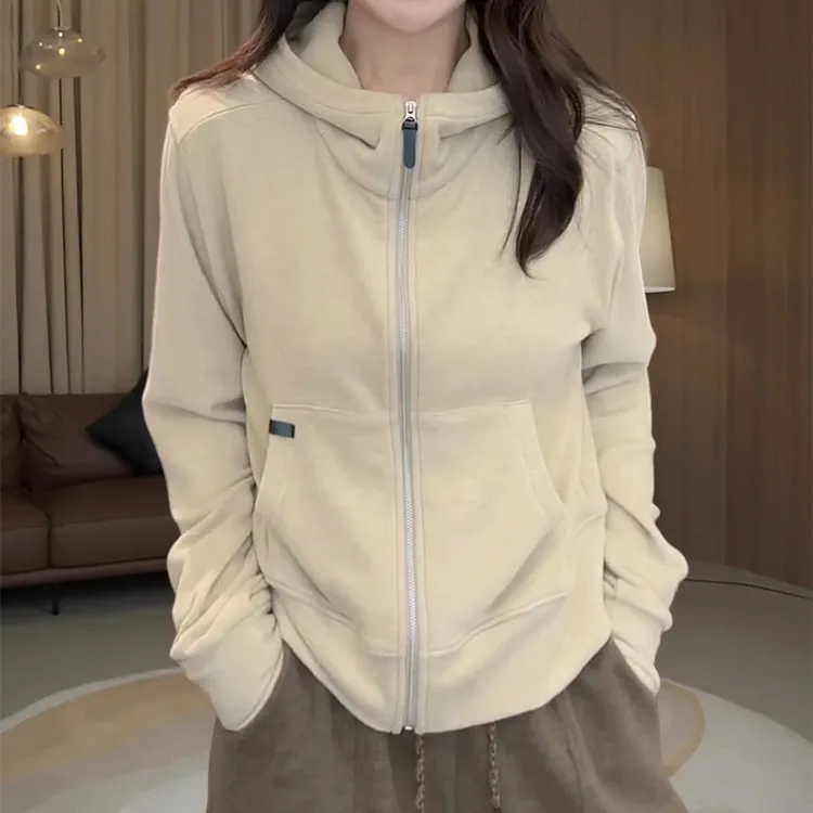 韩版减龄休闲风拉链德绒连帽卫衣女秋季新款宽松显瘦大码上衣外套