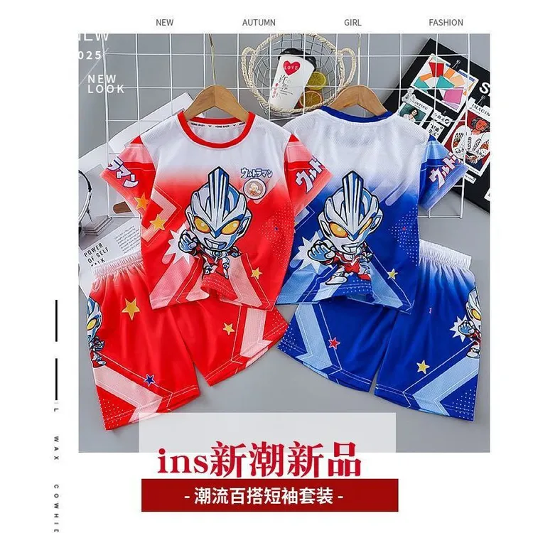 儿童短袖男童爆款T恤2026新款洋气奥特曼速干衣带灯发光轻薄透气