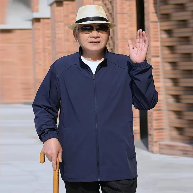 薄款加肥加大码休闲中老年宽松速干立领透气男士夹克爸爸装外套