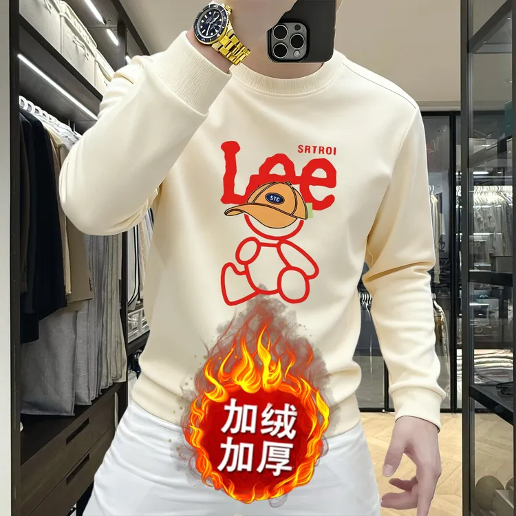 秋冬长袖圆领套头秋季卫衣保暖冬季上衣印花加绒打底衫