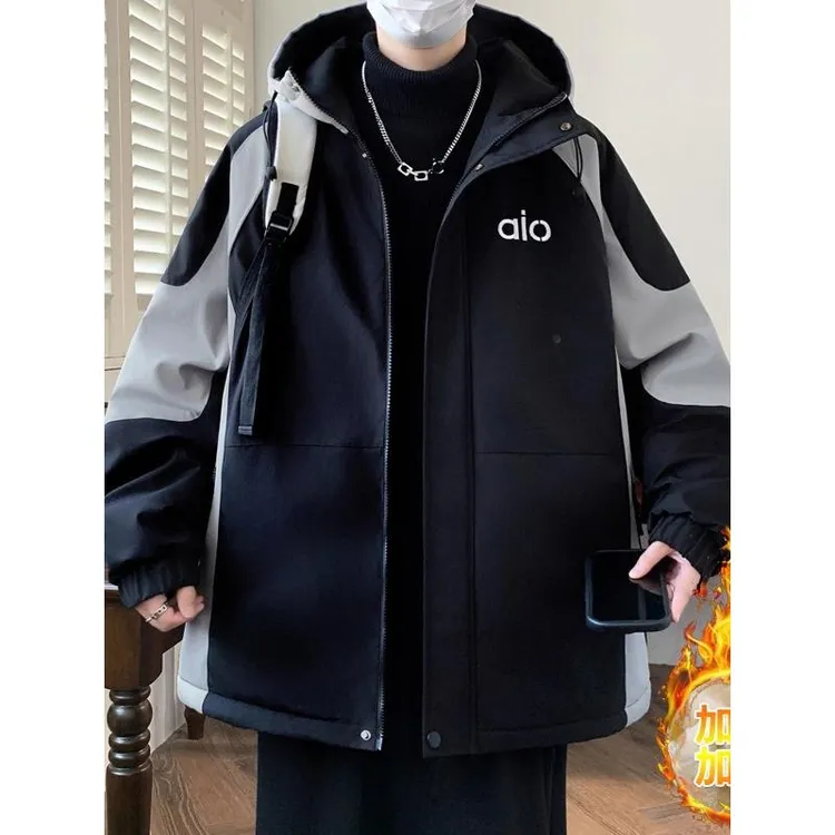 秋冬高品质加绒加厚冲锋衣夹克青少年时尚潮流一件过冬男生外套