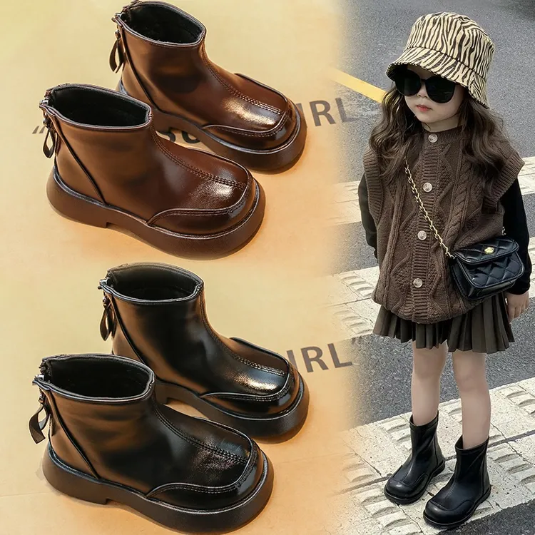 2025秋冬单靴宝宝马丁靴女孩加绒靴时尚百搭休闲短靴软底英伦童靴