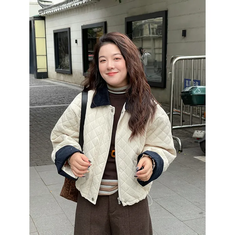 WenWen小个子2025秋冬季韩系休闲宽松棉服外套显瘦菱格夹棉4515