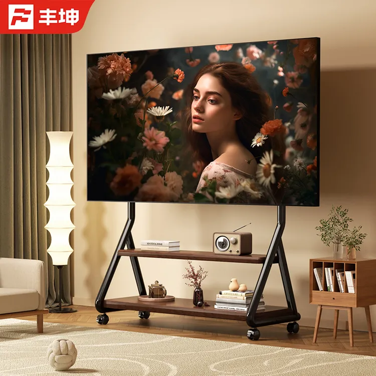 电视机移动支架艺术落地旋转带轮推车家用5565758085英寸通用挂架