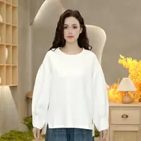 6773 秋季新款圆领长袖口百褶纯色卫衣女休闲时尚百搭宽松上衣女