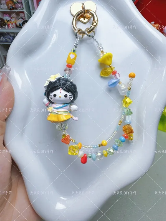 非金属亚克力手链 DIY饰品挂绳蓝色手机链串珠彩色儿童可爱配饰