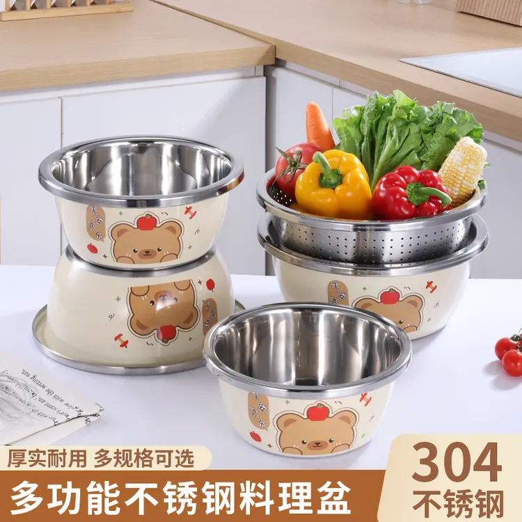 HLK304不锈钢料理盆加深汤盆家用洗菜盆打蛋和面盆沥水篮特厚