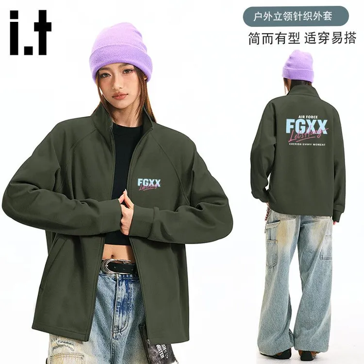 it FINGERCROXX针织立领休闲外套男秋季潮牌户外情侣百搭夹克上衣