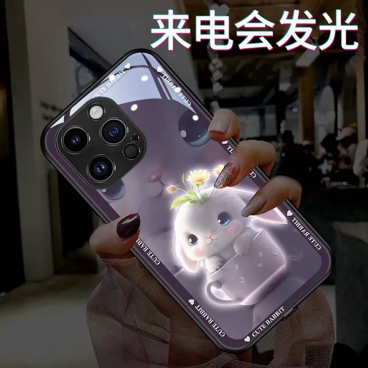 发光茶兔子适用苹果16promax手机壳iphone15新款14女款13可爱12紫