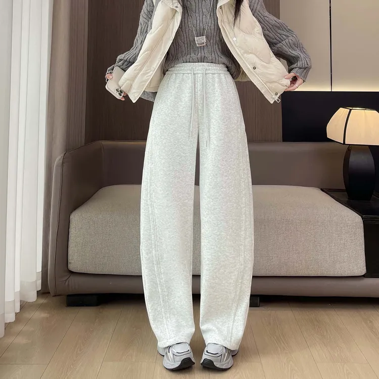加绒加厚弯刀阔腿裤女秋冬季2025新款高腰显瘦宽松休闲运动裤卫裤
