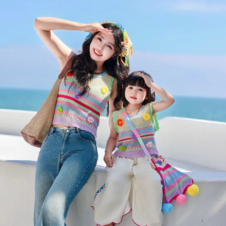 多巴胺亲子母女装夏季女孩女童背心无袖上衣25民族风演出服亲子装